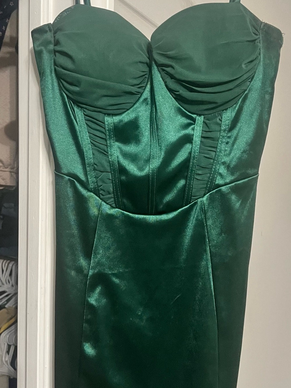 Emerald Satin Strapless Bustier Dress
